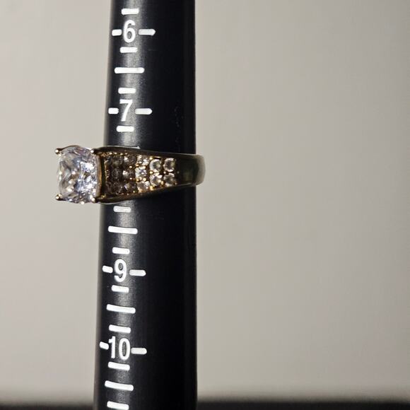 JTV Cushion Cut CZ | Gold Plated Sterling Silver Pavé Band Ring | Size 8 - Picture 9 of 10